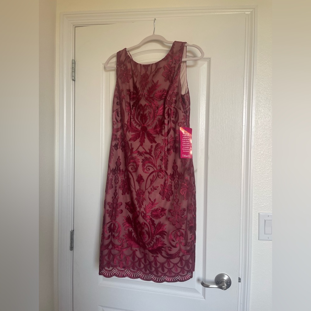 Calvin Klein maroon lace over taupe beautiful knee length dress. Never worn